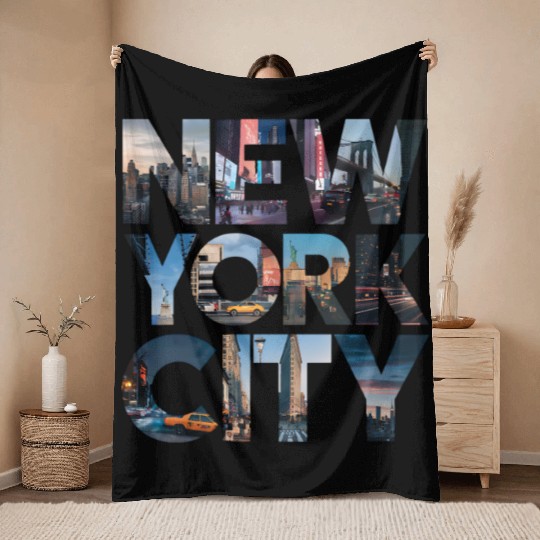 New York City | Urban Skyline Letters Design Throw Blankets