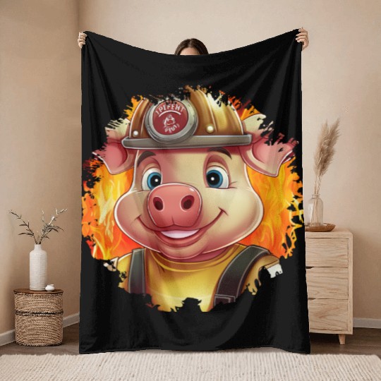 Pig Firefighter Throw Blankets
