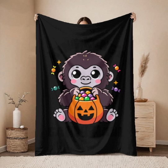Kingkong's Candy Haul Halloween Trick-or-Treat Bag Throw Blankets