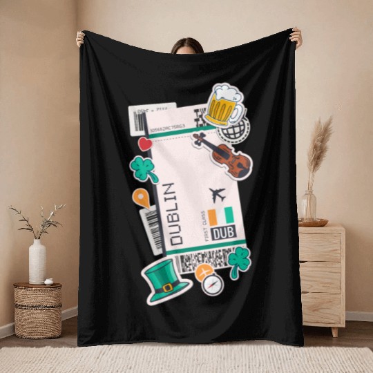 Dublin Ireland Irish Flag Throw Blankets