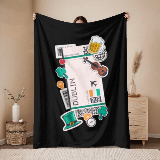 Dublin Ireland Irish Flag Throw Blankets