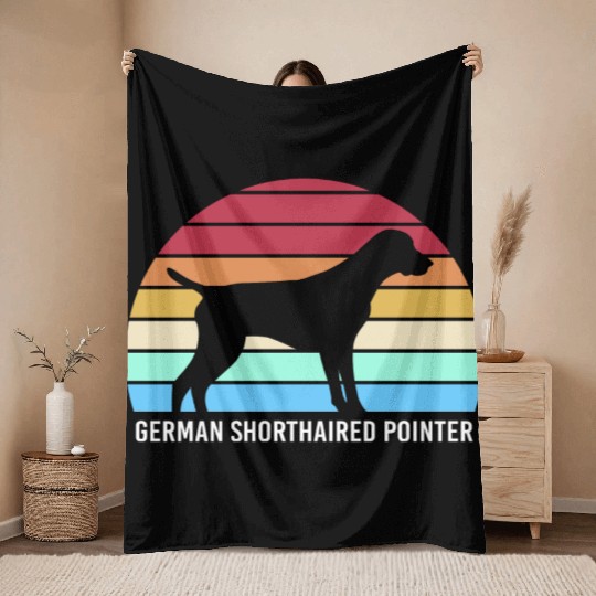 Retro German Shorthaired Pointer Dog Silhouette Throw Blankets