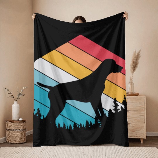 Retro Dog Silhouette German Shorthaired Pointer Throw Blankets