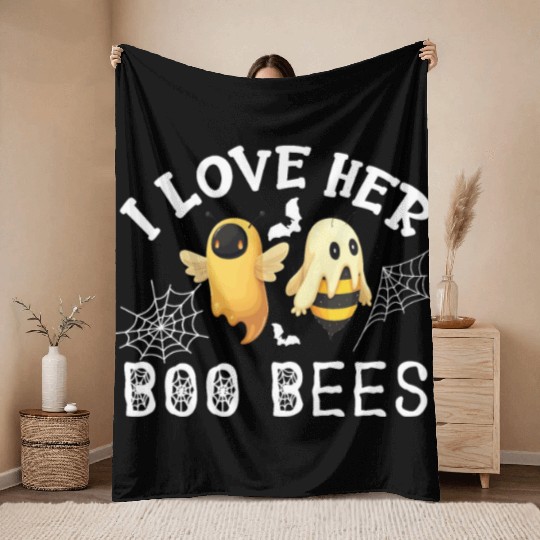 I Love Her Boo Bees Throw Blankets Funny Couples Halloween Co