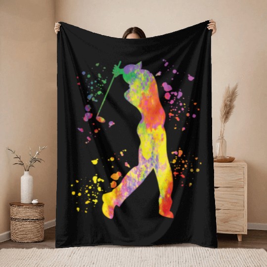 Golfer Colorsplash Kids Miniature Golf Throw Blankets