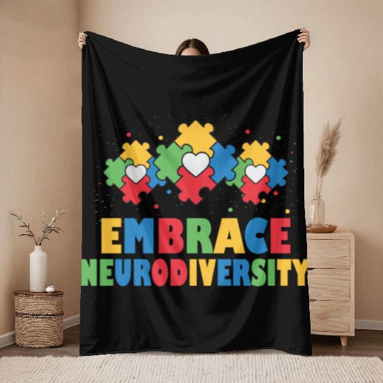embrace neurodiversity - Embrace ADHD Autism ASD Throw Blankets