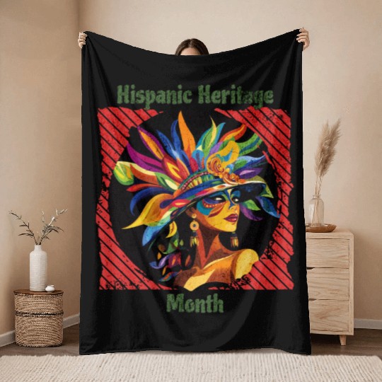 Elegant Hispanic Heritage Month Feathered Mask Throw Blankets