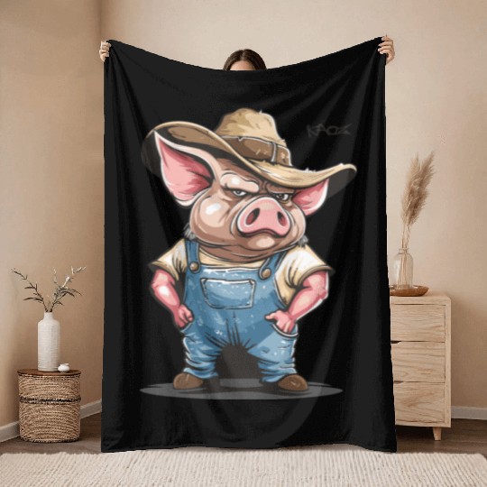 Hillbilly Pig Farmer – Redneck Village Life Throw Blankets