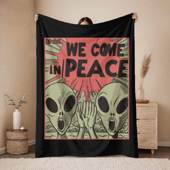 Vintage Alien Invasion in Peace Throw Blankets