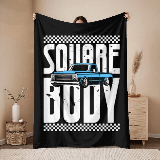 Vintage American Square Body Truck 4x4 Mud Trucks Throw Blankets