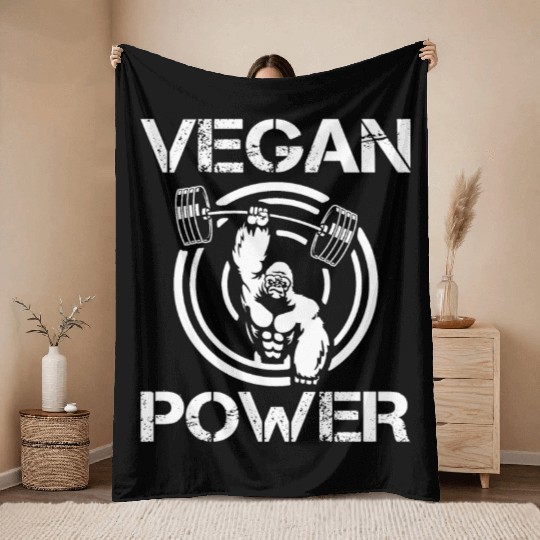 Monkey Chimpanzee Vegan Power Gorilla Throw Blankets