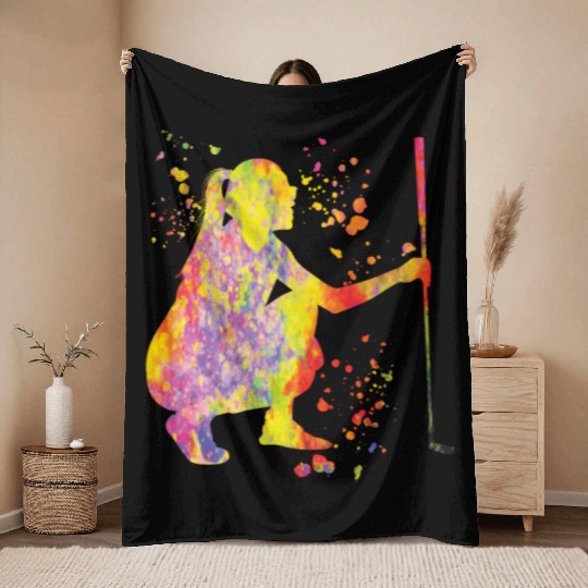 Golfer Colorsplash Kids Miniature Golf Throw Blankets