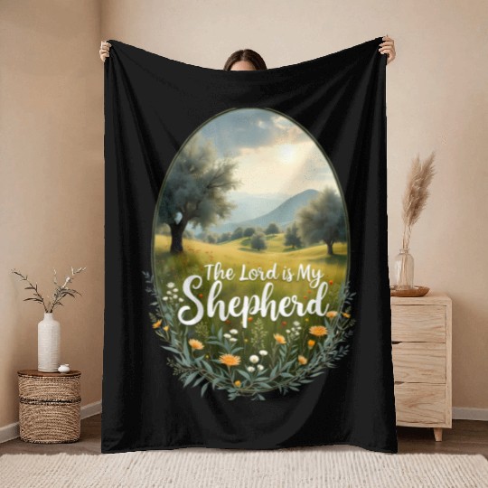The Lord Is My Shepherd Peaceful Christian Artwork Throw Blankets