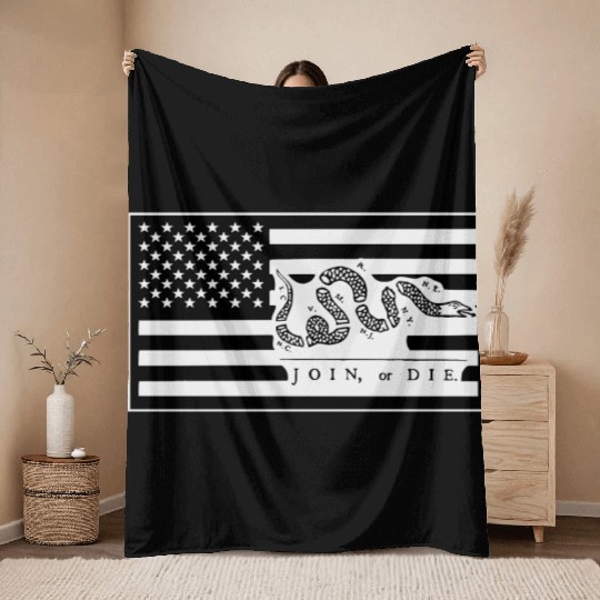 Join Or Die Flag 1776 LIKE US ON FACEBOOK # Throw Blankets