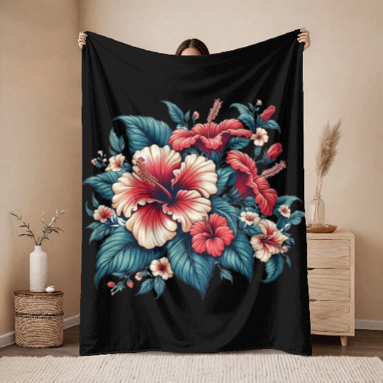 Tropical Hibiscus Bloom Throw Blankets