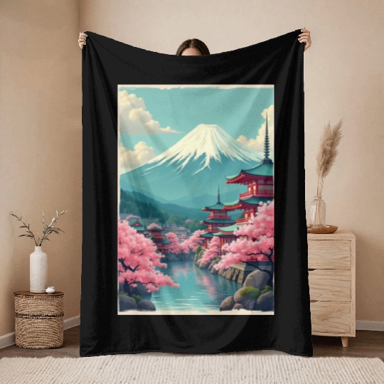 Serenity Beneath Mount Fuji Throw Blankets