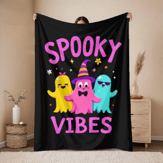 Spooky Vibes Halloween Ghost Party Fun Throw Blankets