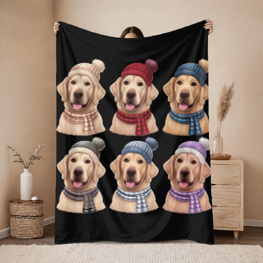 Winter Cute Golden Retriever Christmas Throw Blankets