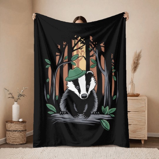 Cottagecore Badge in Forest with Hat Charm Throw Blankets
