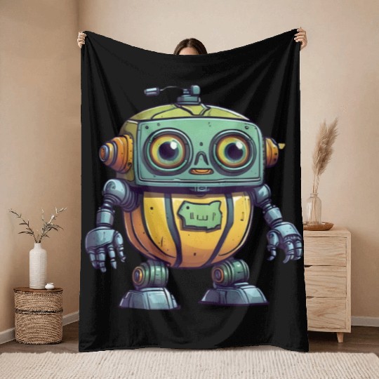 Robot Melon Throw Blankets