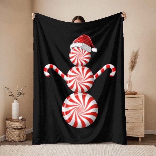 Funny Christmas Throw Blankets Peppermint Candy Snowman