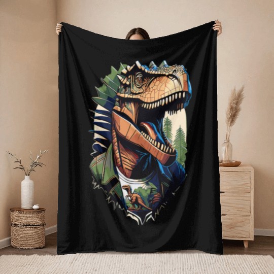 Tyrannosaurus style - Cool Raptor in Jacket Throw Blankets