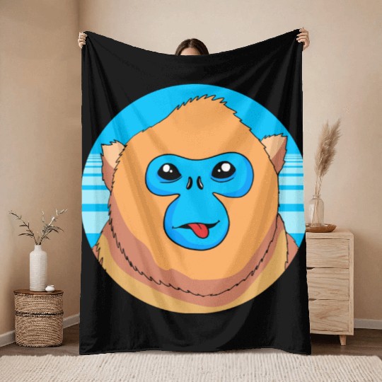 Monkey Lover Cute Snub Nosed Monkey Face Throw Blankets