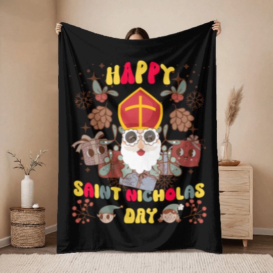 Groovy Saint Nicholas Day logo Throw Blankets