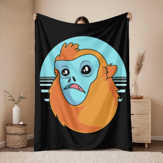Funny Monkey Face Golden Snub Nosed Monkey Throw Blankets