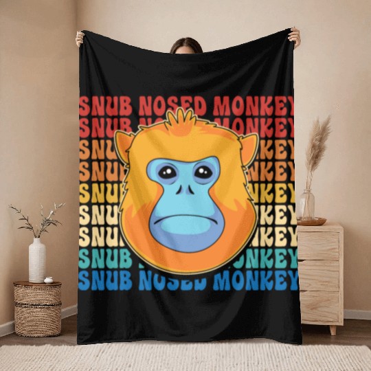 Retro Golden Snub Nosed Monkey Cute Monkey Face Throw Blankets