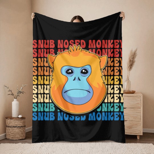 Retro Golden Snub Nosed Monkey Cute Monkey Face Throw Blankets