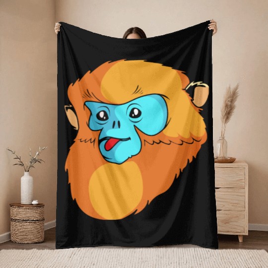 Cute Monkey Face Golden Snub Nosed Monkey Lover Throw Blankets