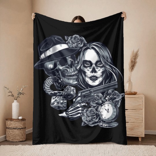 Chicano Street Art Graphic Throw Blankets