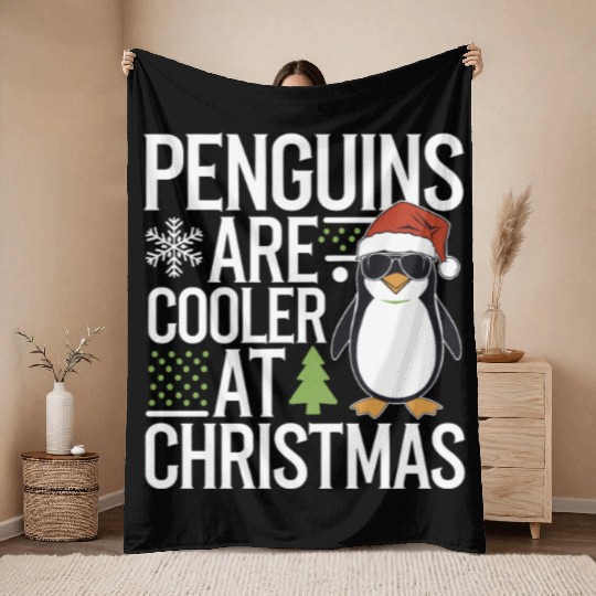 Penguins Are Cooler At Christmas Penguin Christmas Throw Blankets