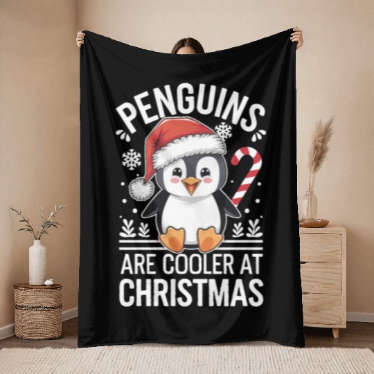 Penguins Are Cooler At Christmas Throw Blankets
