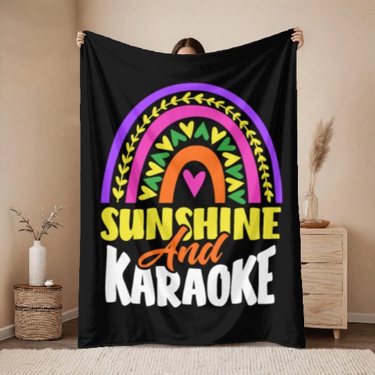 Sun And Karaoke Rainbow Heart Throw Blankets