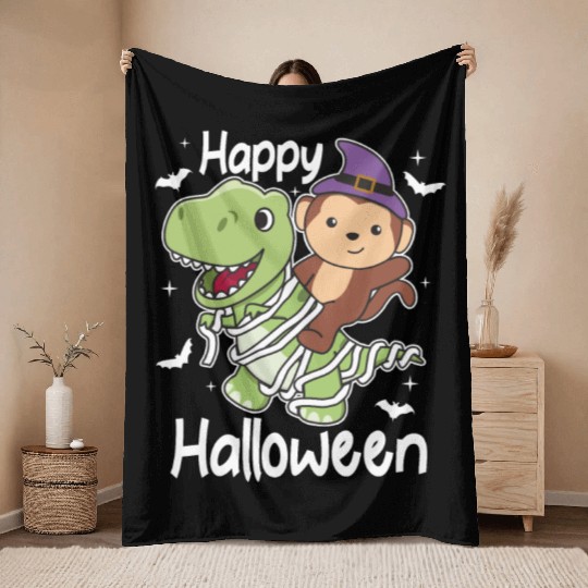 Monkey Happy Halloween T-rex Mummy Costume Throw Blankets