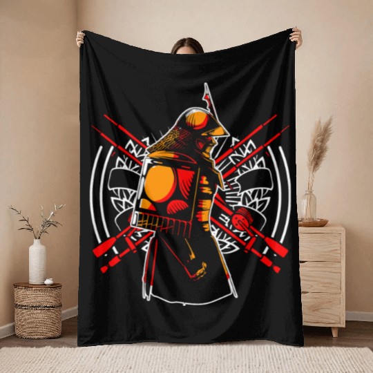 Kanji Japan Katana Sword Ninja Samurai Throw Blankets