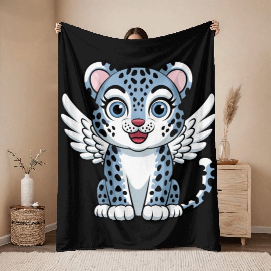 Blue tiger cat with angel wings dreamlike Throw Blankets