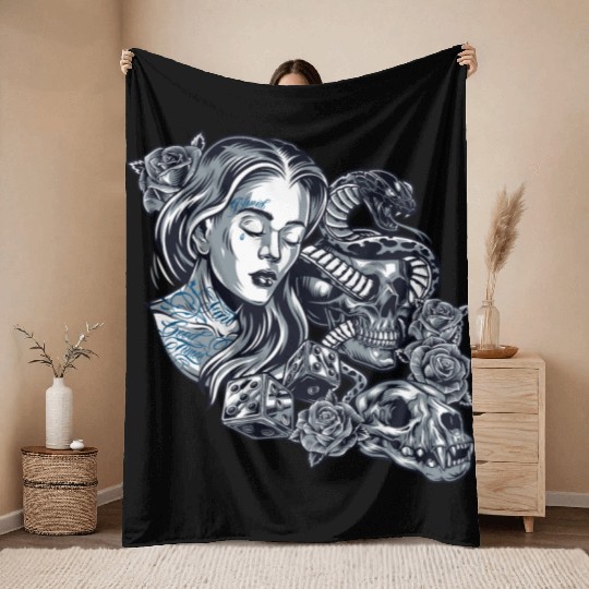 Blessed Chicano Vintage Street Art Graphic Throw Blankets