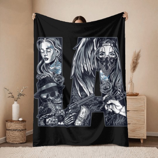 LA Chicano Cholo Los Angeles Throw Blankets