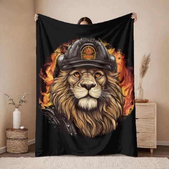 Fireman lion Throw Blankets