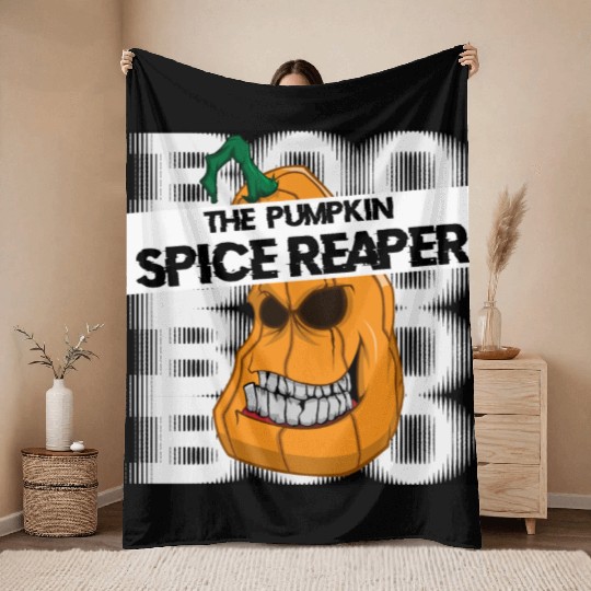 Pumpkin spice reaper halloween style coffee Throw Blankets