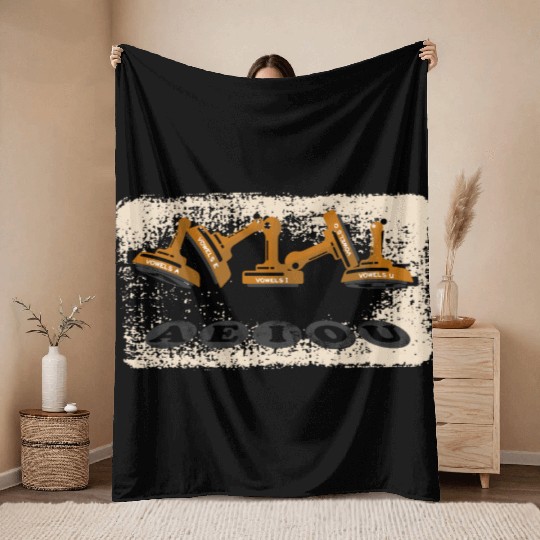 VOWELS aeiou School English Teacher Throw Blankets