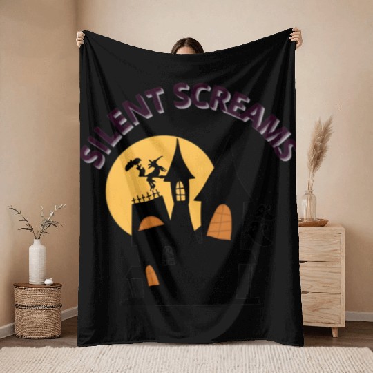 Whispers of the Haunted House Design Throw Blankets