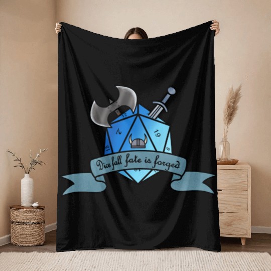 D20 dice with warrior theme Throw Blankets