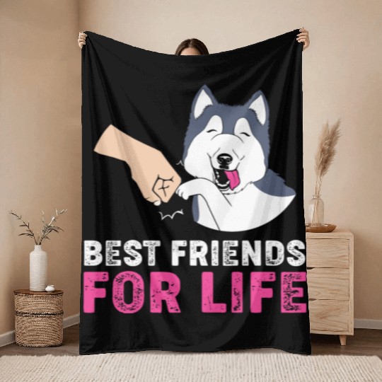 Siberian Husky Dog Lover Best Friends For Life Throw Blankets