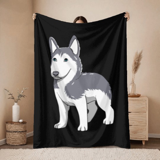 Dog Lover Cute Siberian Husky Puppy Throw Blankets