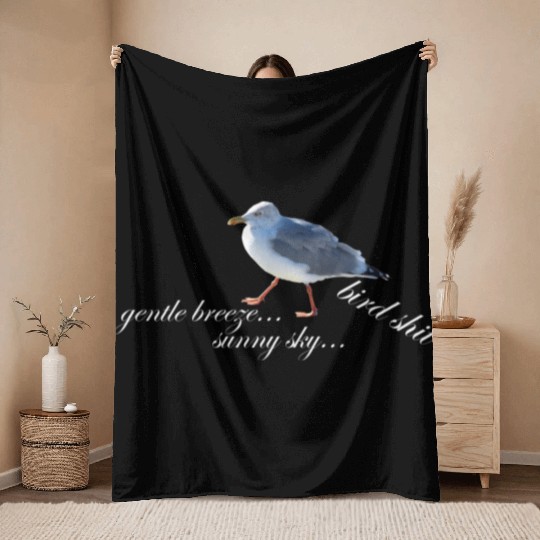 sun sea atlantic coast seagull holidays bird shit Throw Blankets