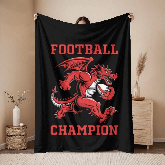 Funny Fantasy Football Champion Dragon Running Throw Blankets
